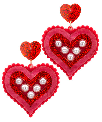 EP45125 Glitter Pearl and Heart Earrings