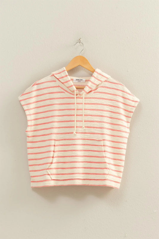 DZ26A755 Striped Hooded Top with Pocket