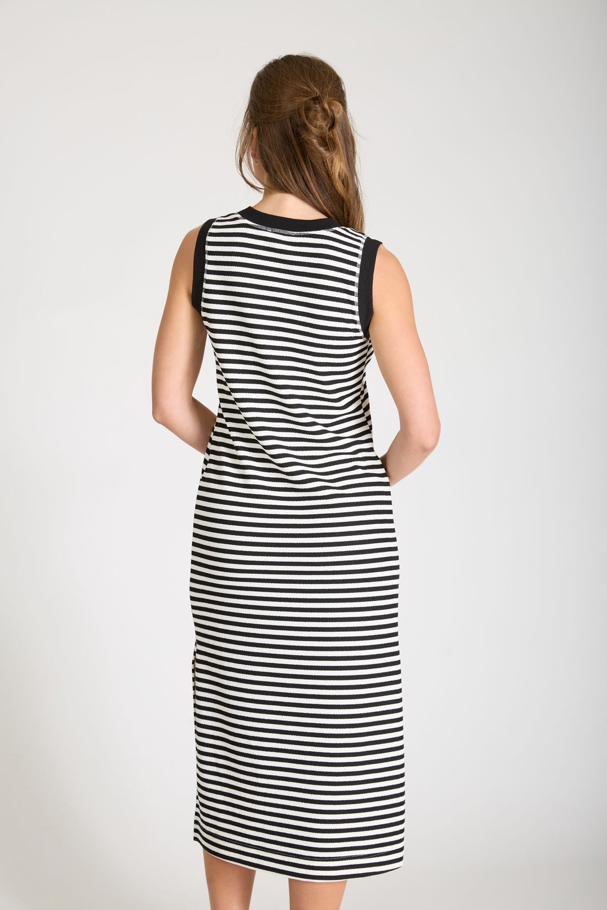 B6SX1045-D Stripe Henley Tank Midi Dress