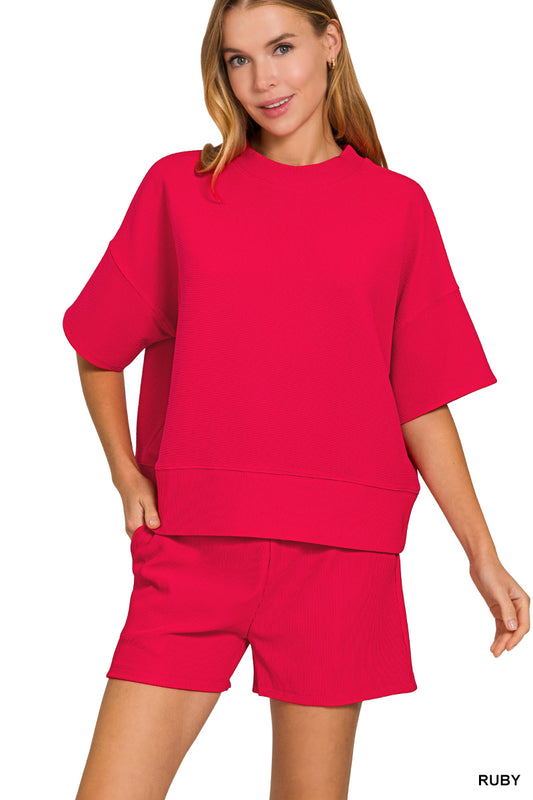 HRTP-2526Y Ribbed Shorts Set