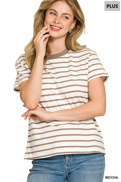 CT-3506X Curvy Striped Crew Neck Tees