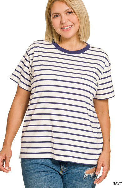 CT-3506X Curvy Striped Crew Neck Tees