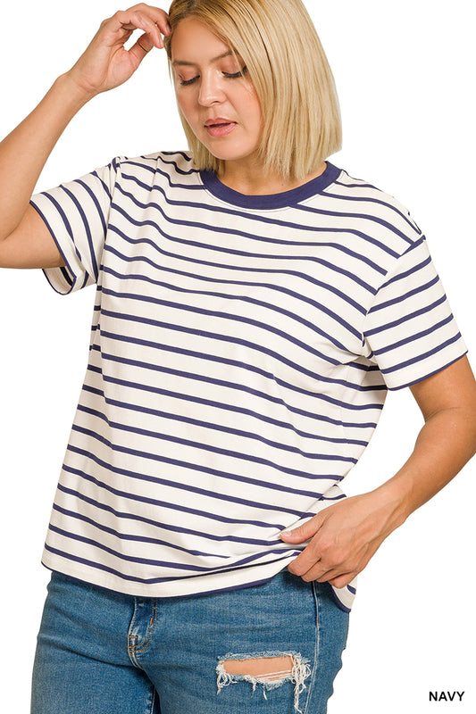 CT-3506X Curvy Striped Crew Neck Tees