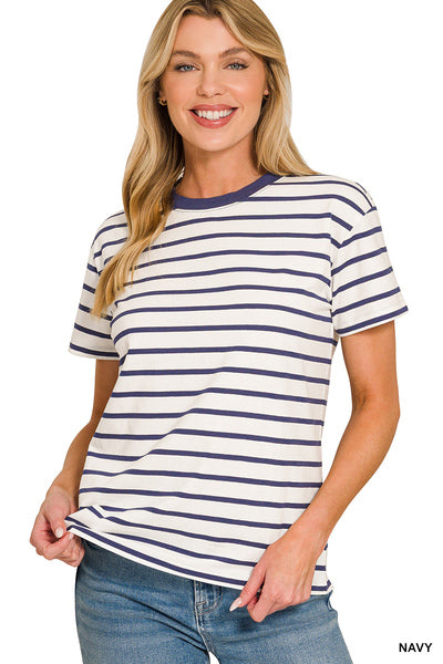 CT-3506Y Striped Crew Neck Tees