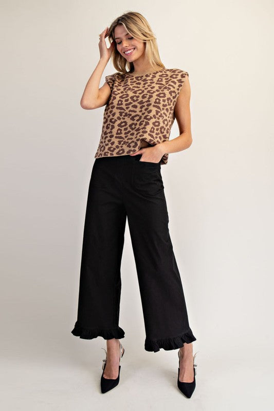 PK14534 Straight Leg Ruffled Hem Pants
