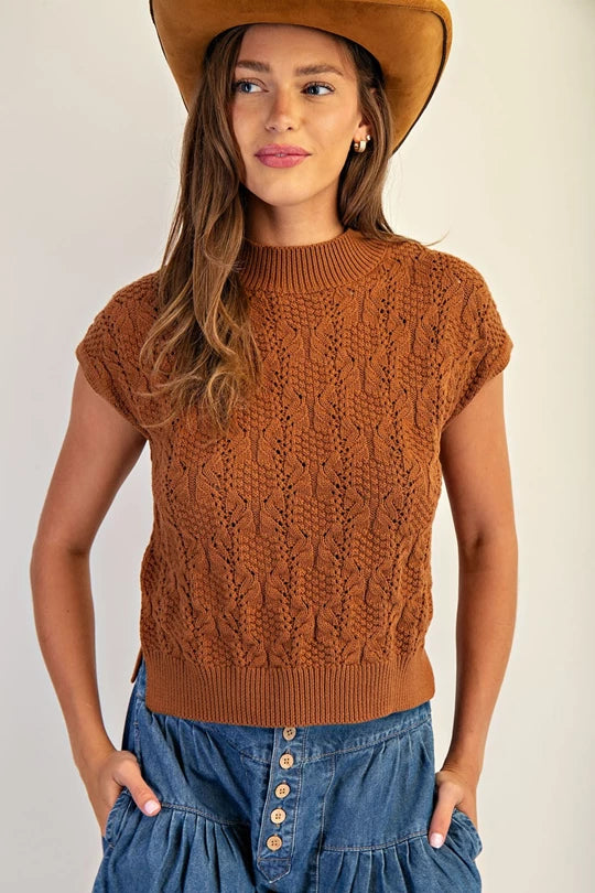 SH12722 Cable Knit Mock Neck Sweater