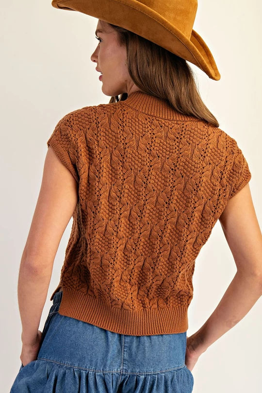 SH12722 Cable Knit Mock Neck Sweater