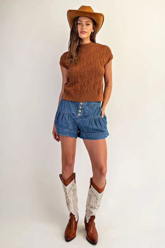 SH12722 Cable Knit Mock Neck Sweater