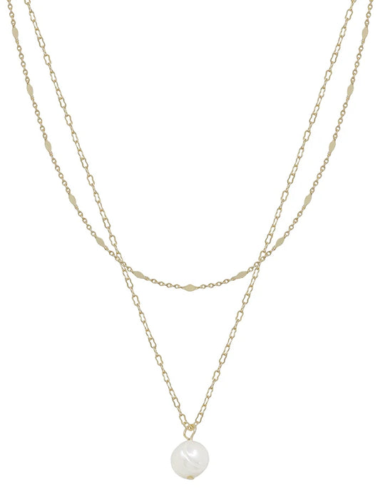 EMN2275 Gold Layered Chain with Freshwater Pearl Drop Necklace