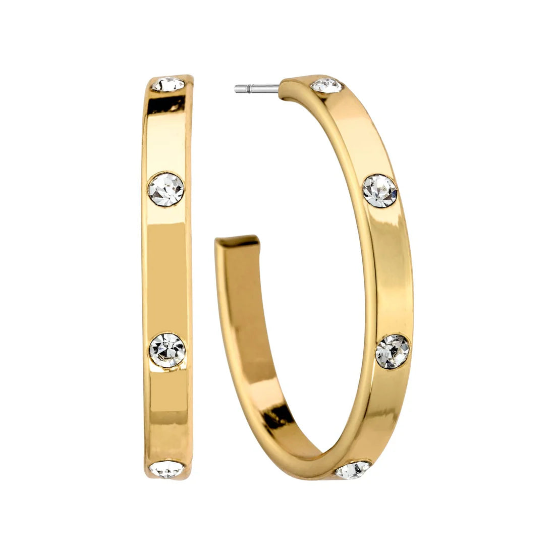 HE1336 Gold Hoop with Rhinestone Stud Accent Earrings