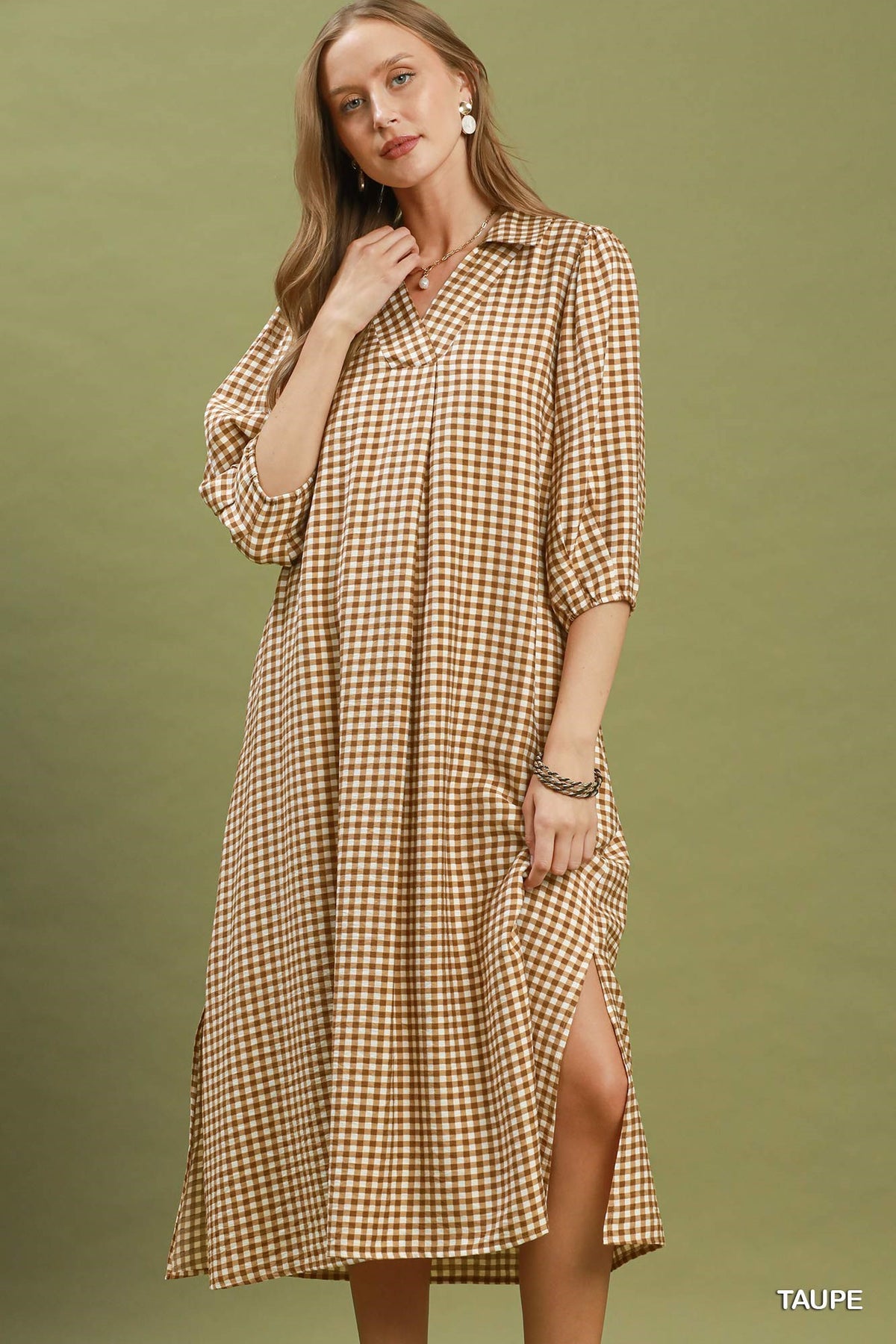C6697 Gingham Check Midi Dress
