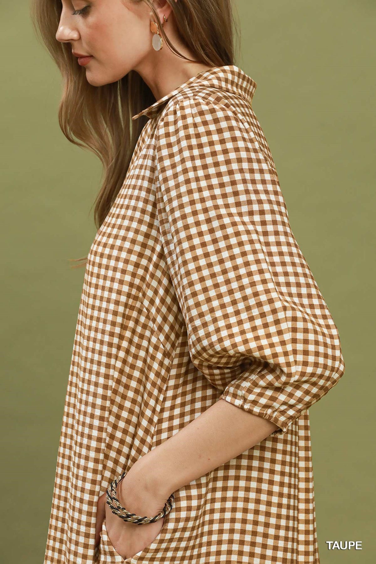 C6697 Gingham Check Midi Dress