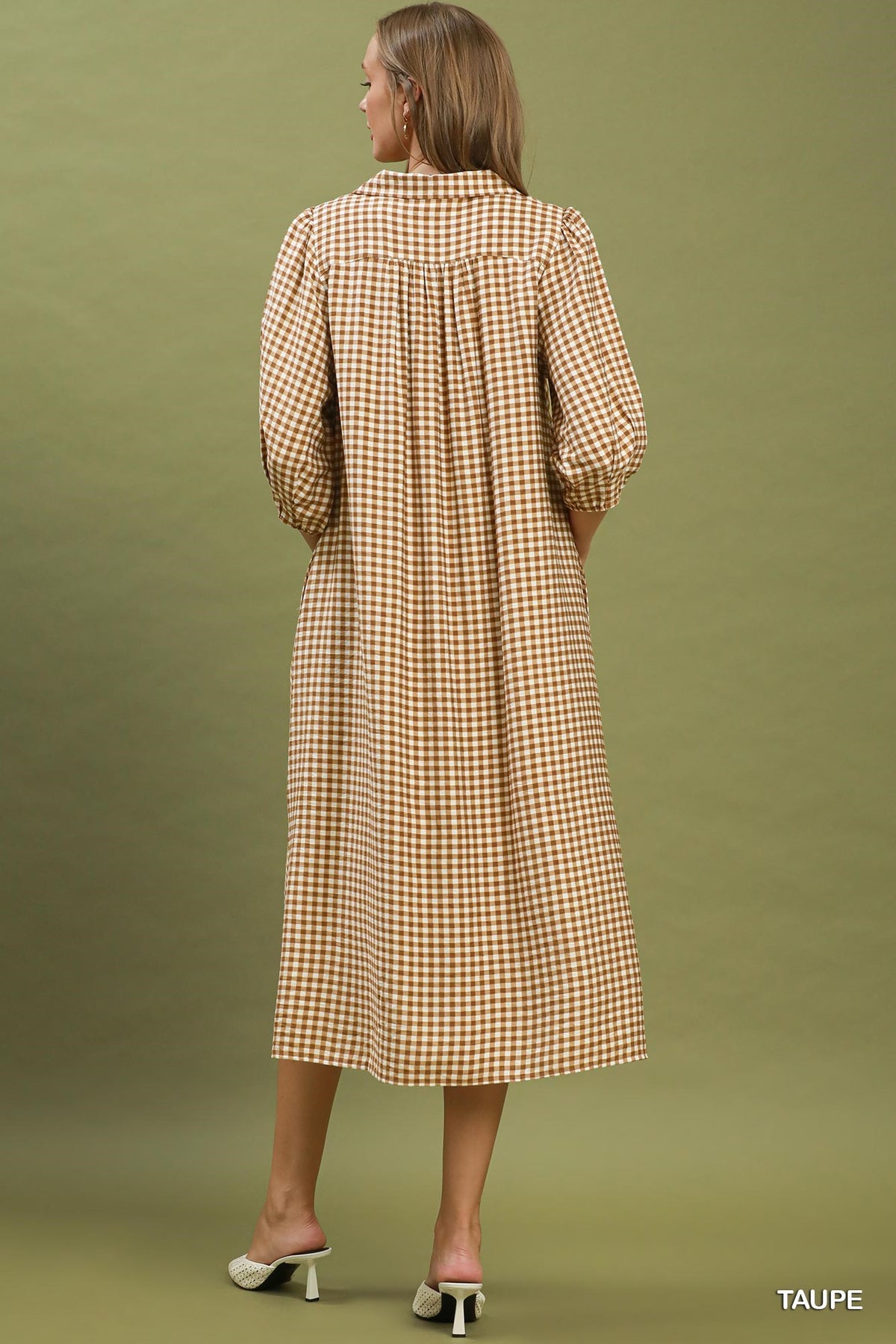 C6697 Gingham Check Midi Dress