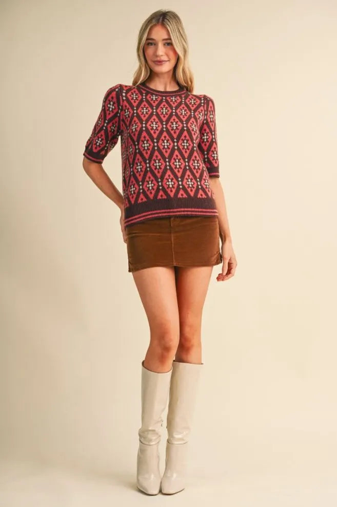 MSW11653 Geometric Print Sweater Top