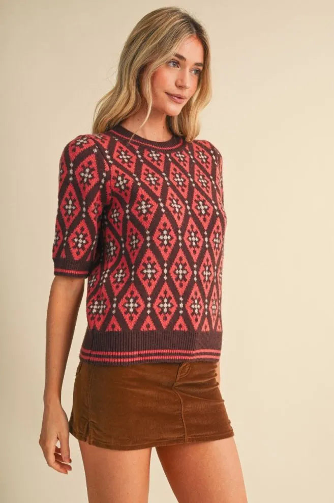 MSW11653 Geometric Print Sweater Top