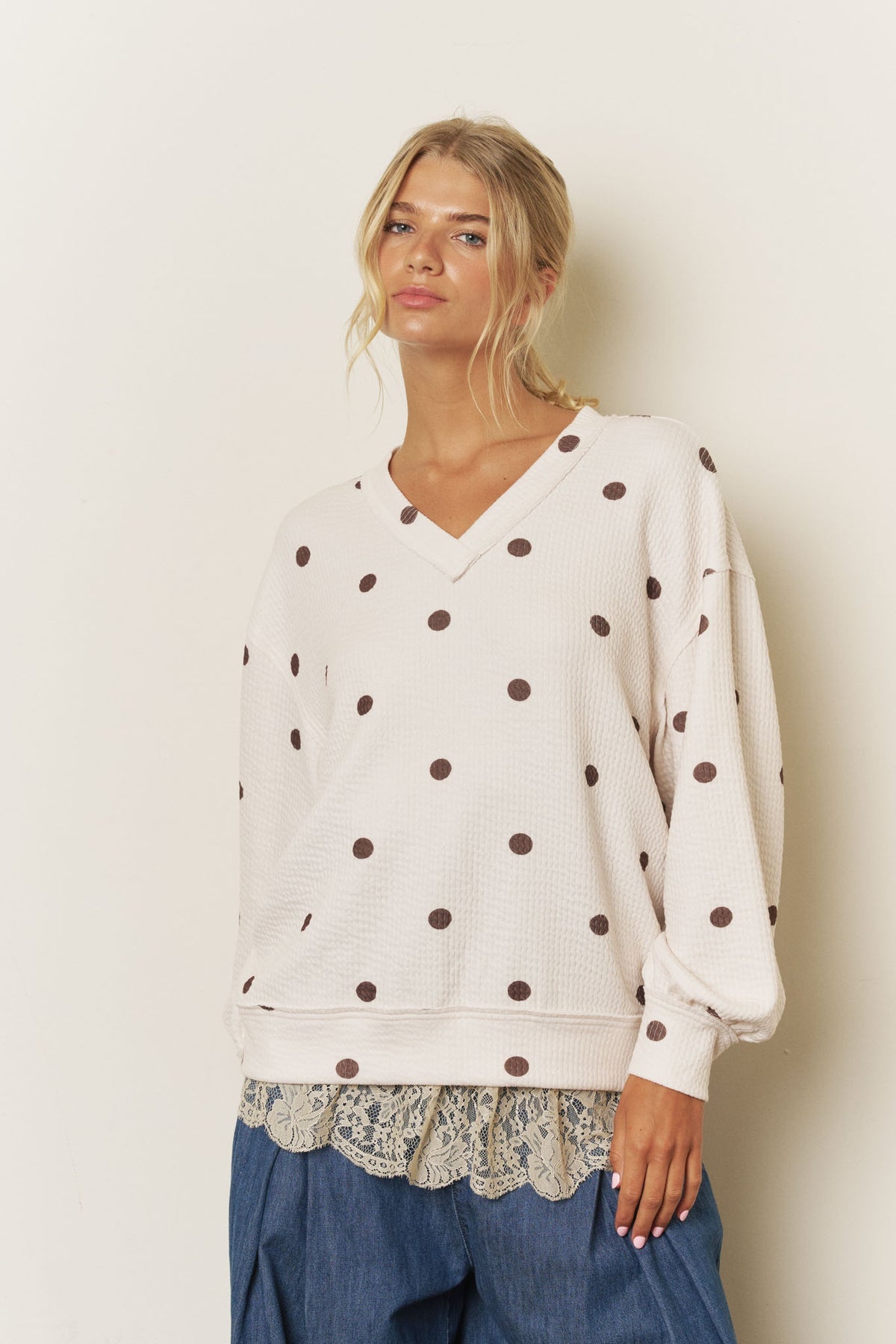 B6FT1076A Polka Dot Textured Top