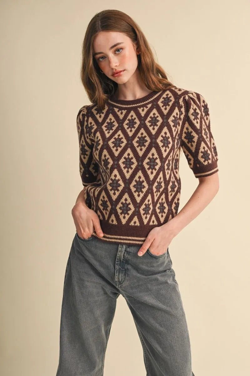 MSW11653 Geometric Print Sweater Top