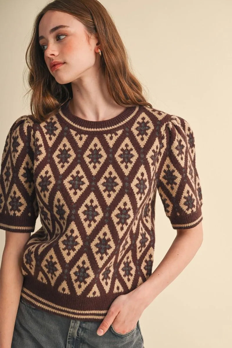 MSW11653 Geometric Print Sweater Top