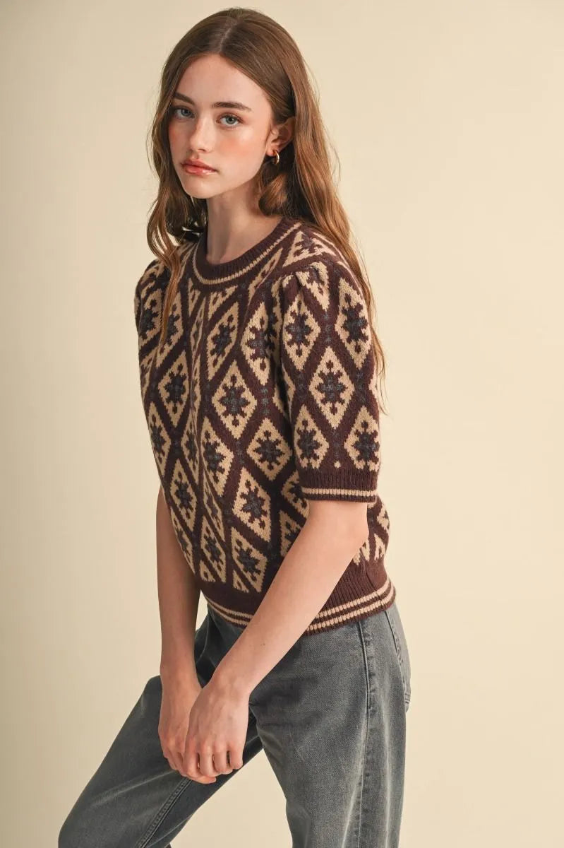 MSW11653 Geometric Print Sweater Top