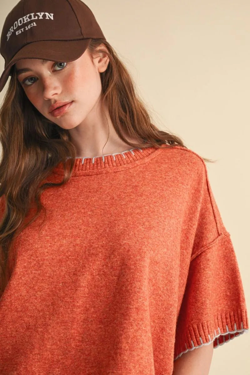 MSW11407 Blanket Stitch Mock Neck Sweater Top