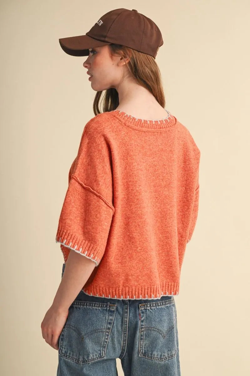 MSW11407 Blanket Stitch Mock Neck Sweater Top