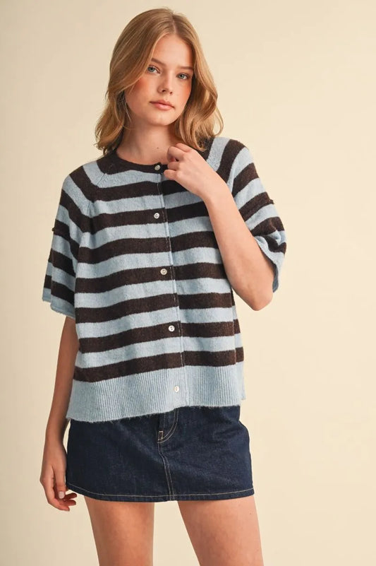 MSW11671 Striped Short Sleeve Sweater Top