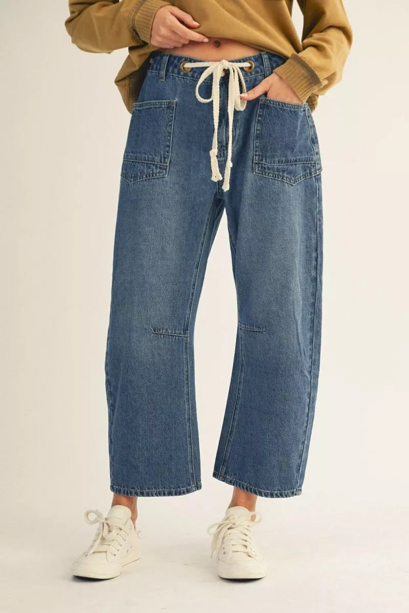 H50022 Drawstring Waist Barrel Jeans