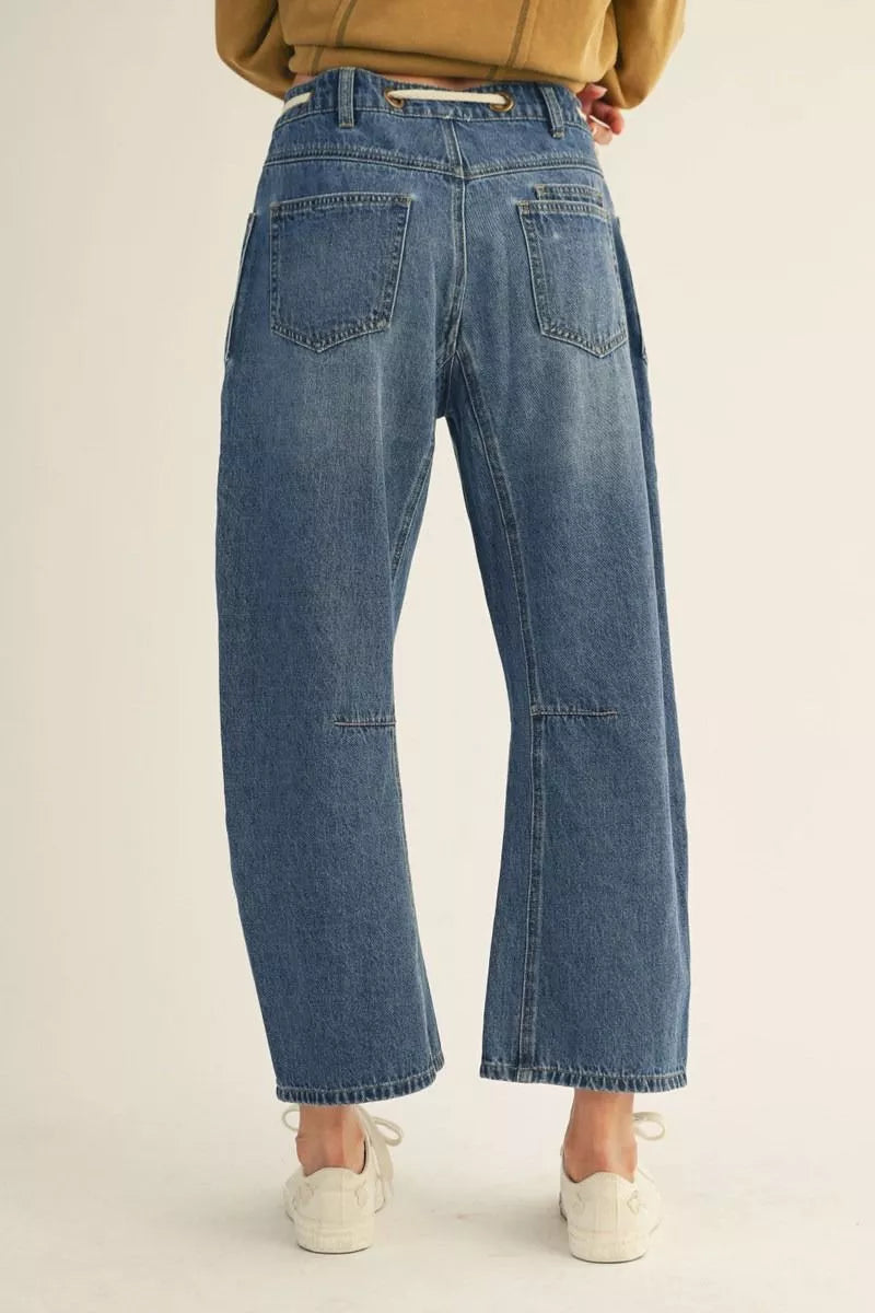 H50022 Drawstring Waist Barrel Jeans