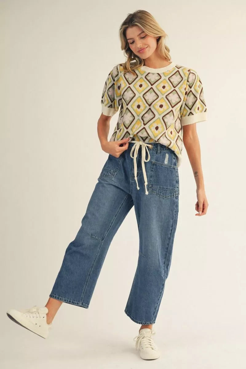 H50022 Drawstring Waist Barrel Jeans