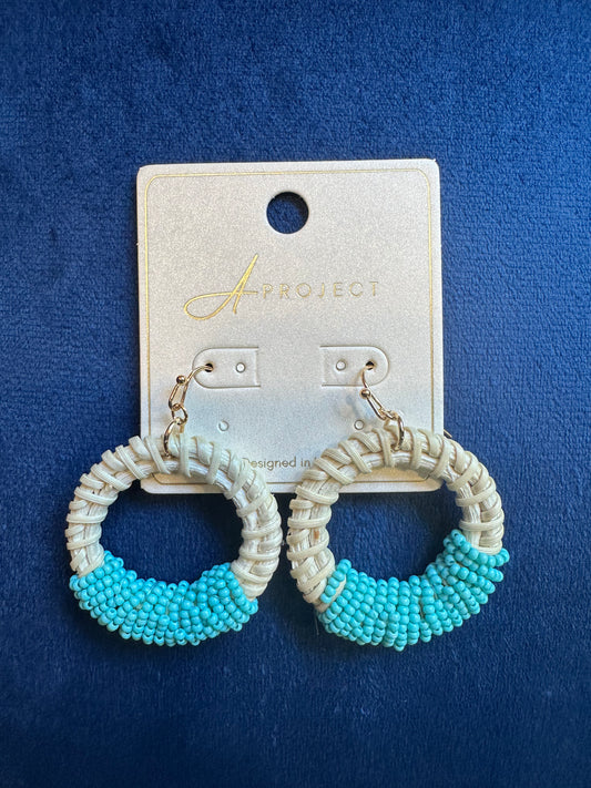 4414 Colored Rattan Drop Hoop Earrings