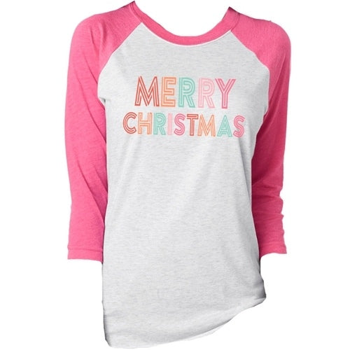 JM22090T Merry Christmas Vintage Raglan T-Shirt