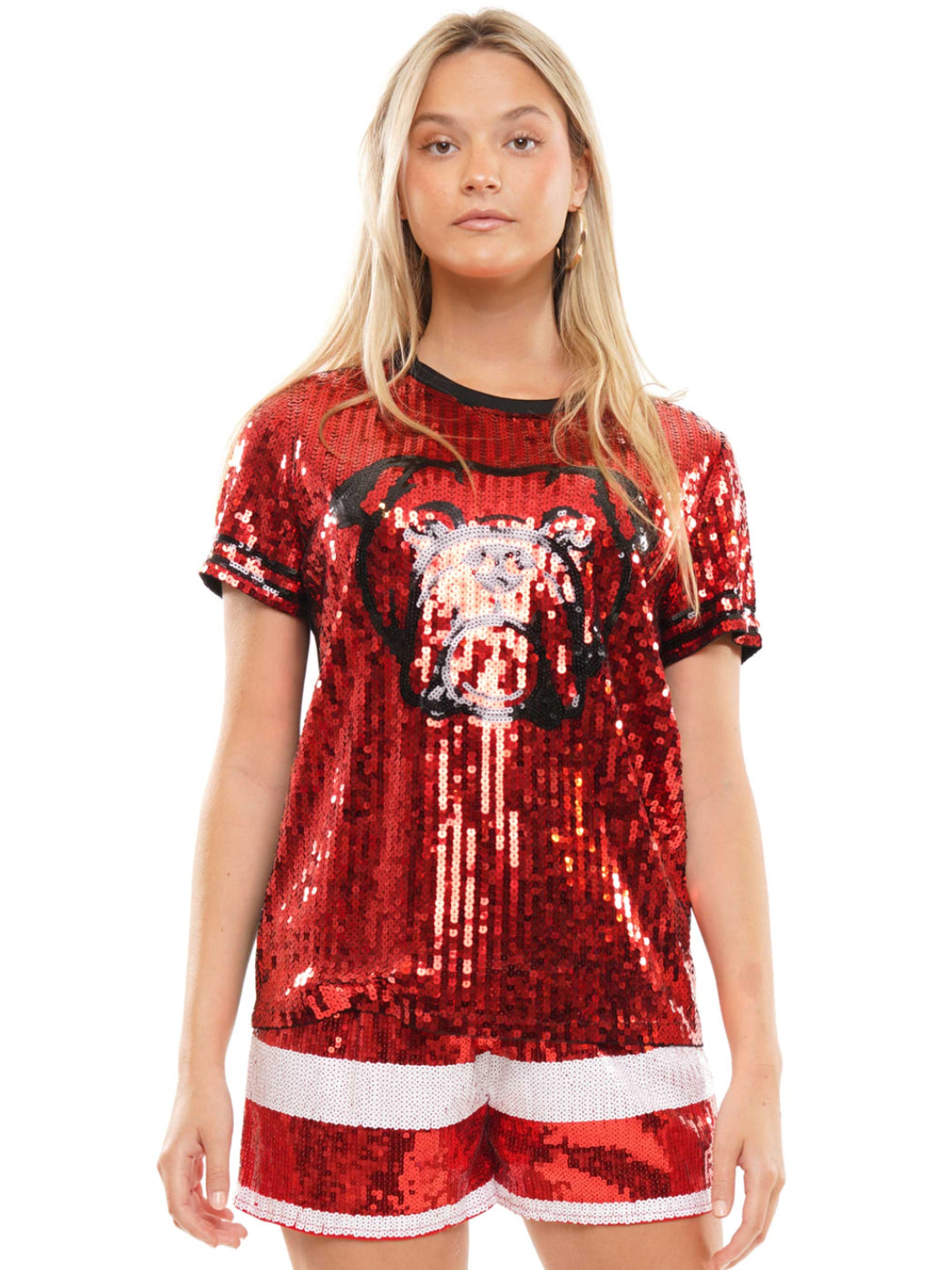 T230122 Bulldog Game Day Sequin Top