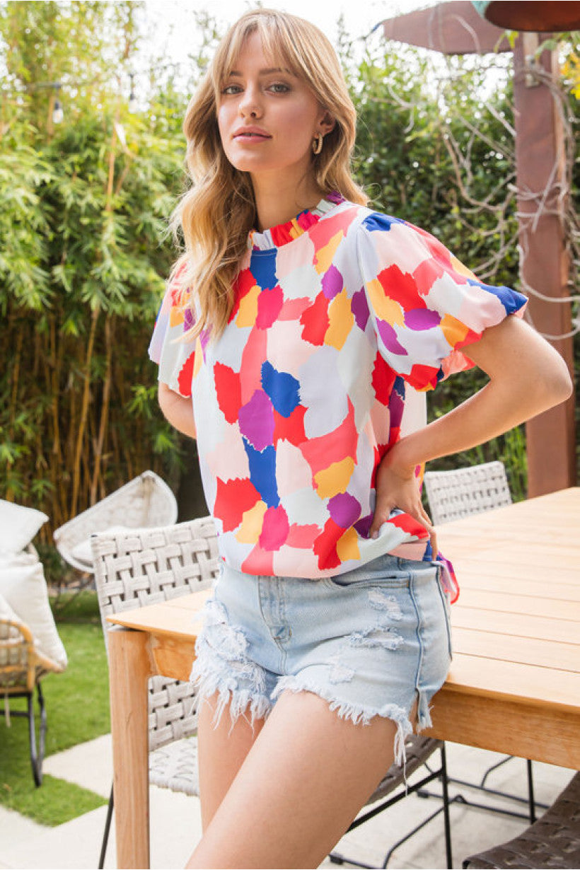 G9866-2 Colorful Cow Print Top