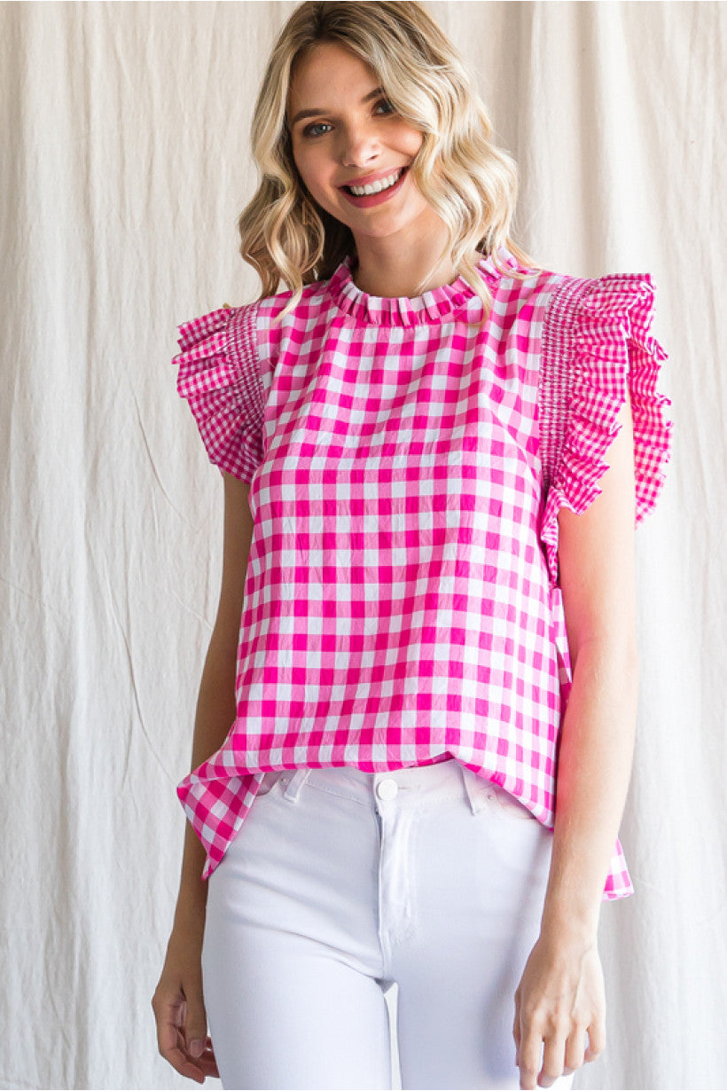 G9937 Gingham-Check Top