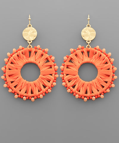 EP45718 Raffia Circle Bead Dangle Earrings