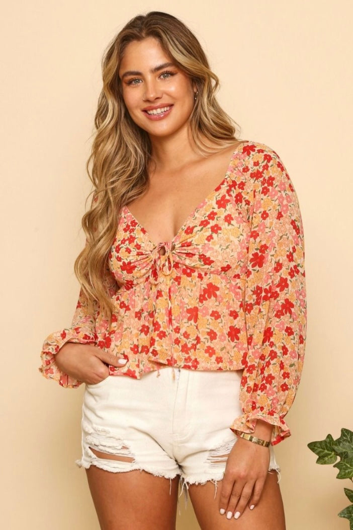 T85422-01 Floral Long Sleeve Top
