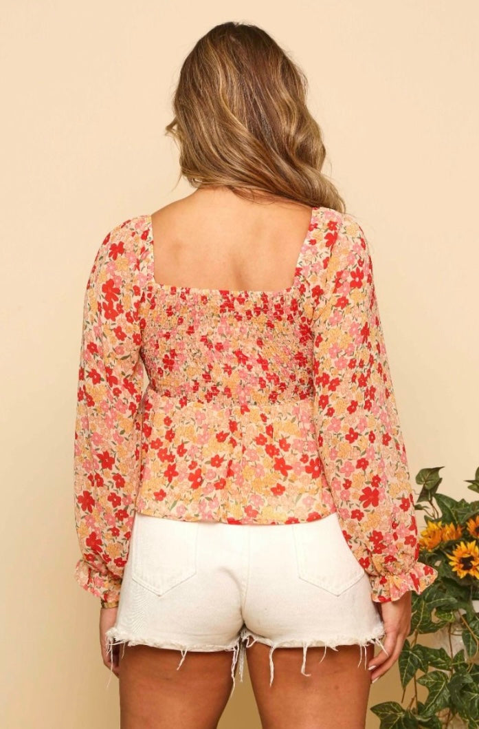 T85422-01 Floral Long Sleeve Top