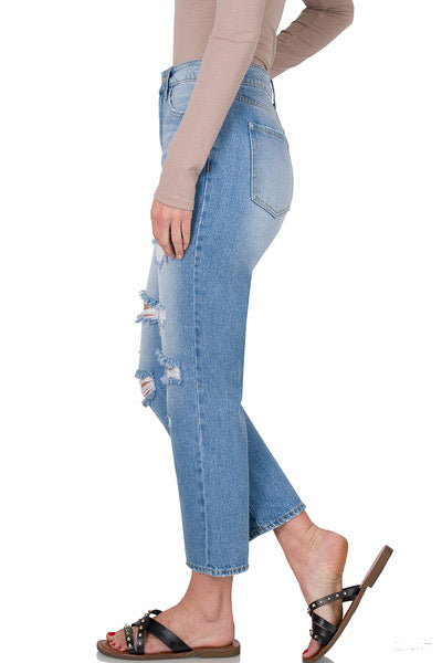 DOP-1548LL Distressed Mom Jeans