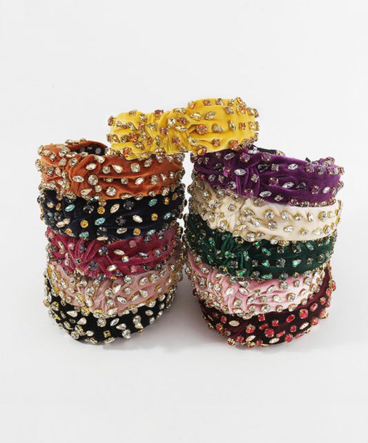 F2856 Corduroy Crystal Top Knot Headband