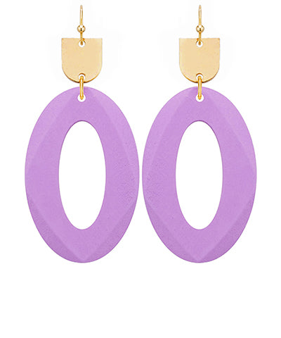 EP45648 Wood and Metal Oval Faceted Earrings