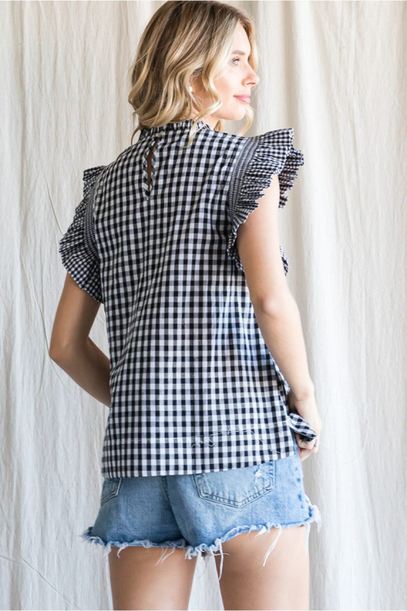 G9937 Gingham-Check Top