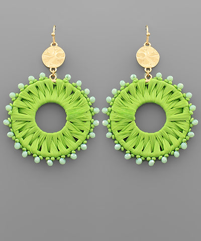 EP45718 Raffia Circle Bead Dangle Earrings